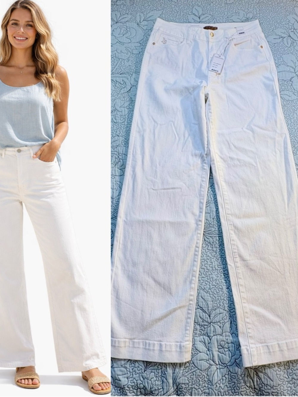 NWT Judy Blue High Waist Wide Leg White Stretch Denim Jeans 13/31🧡